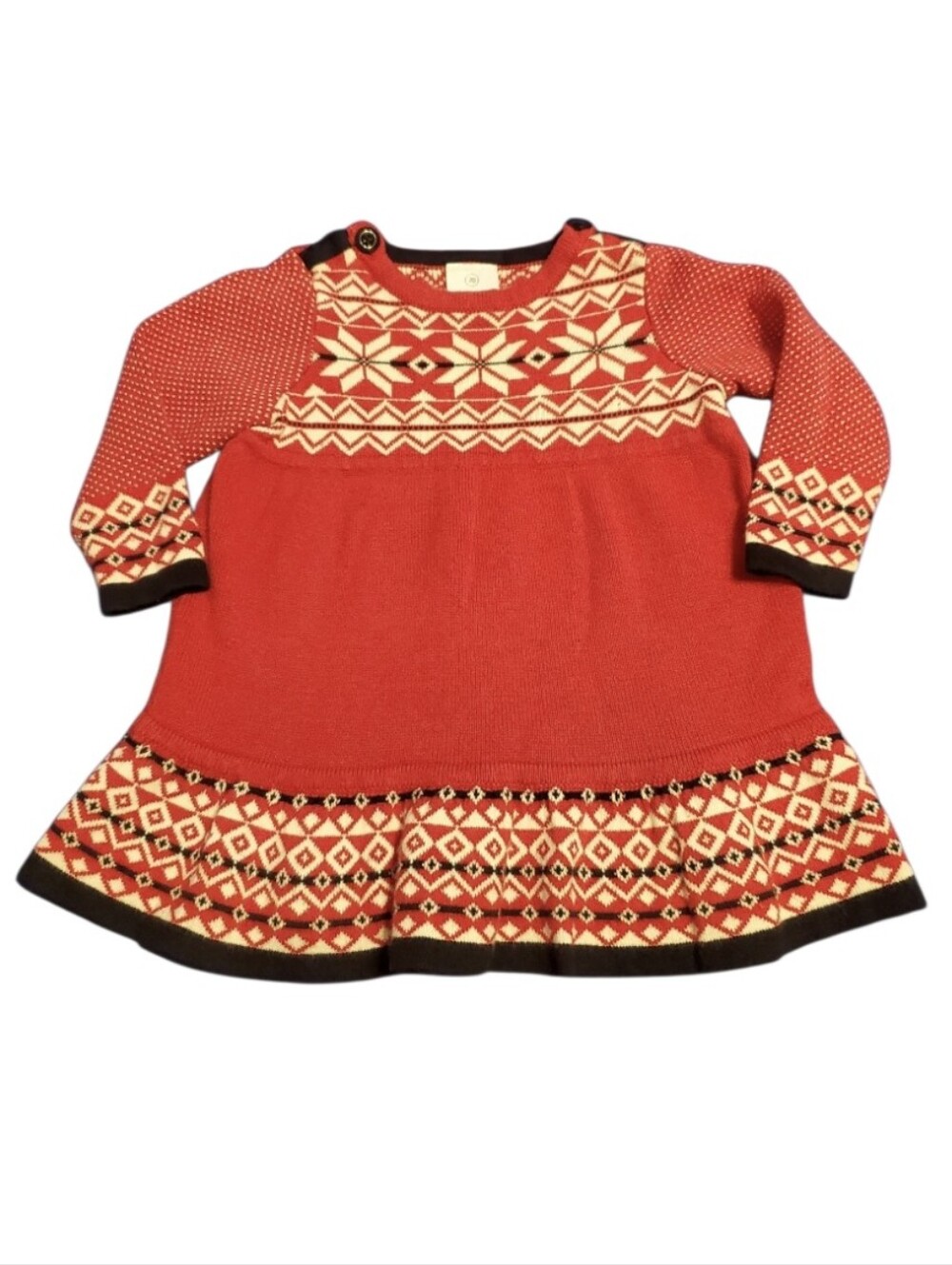 Hanna Andersson Baby Nordic Fair Isle Cotton Holiday Sweater Dress 6M - 12M